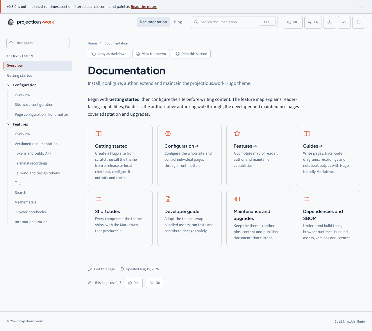 Documentation page on desktop